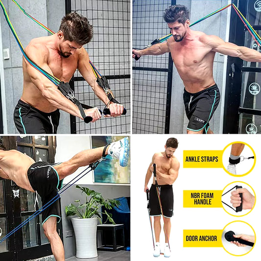 Ultimate Resistance Bands Set with Door Anchor and Ankle Straps for Total Body Workouts and Physical Therapy