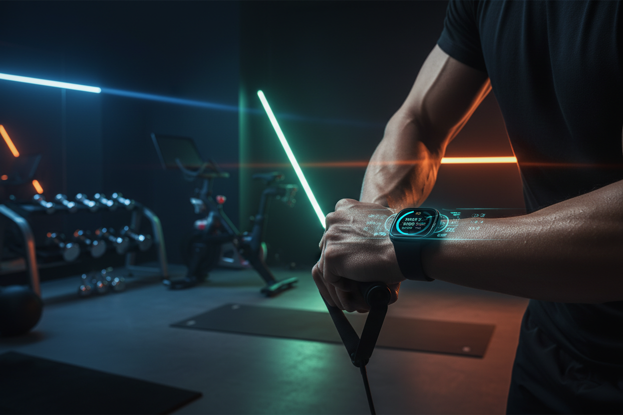Bannière fitness premium avec montre connectée