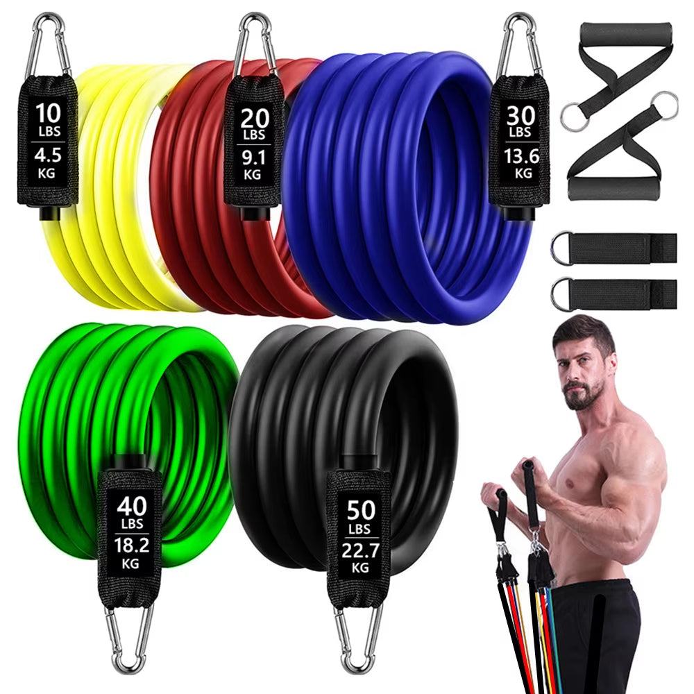 Ultimate Resistance Bands Set with Door Anchor and Ankle Straps for Total Body Workouts and Physical Therapy